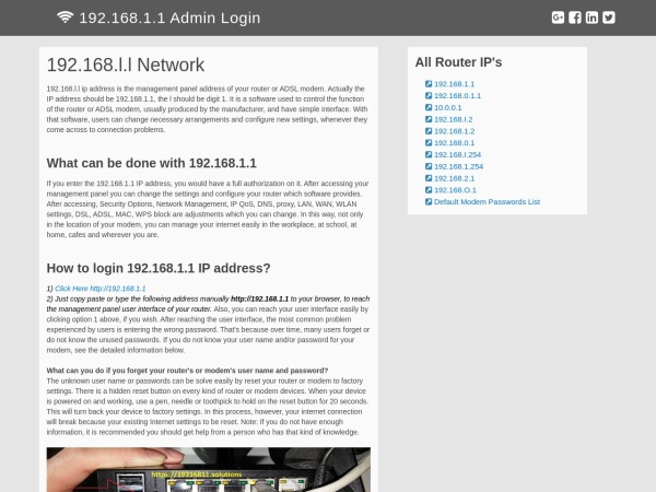 19216811.solutions website ekran görüntüsü 192.168.I.I - 192.168.1.1 Router Admin Login