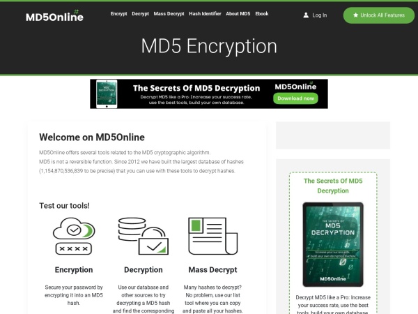 md5online.org website ekran görüntüsü MD5 Online | Free and fast MD5 encryption