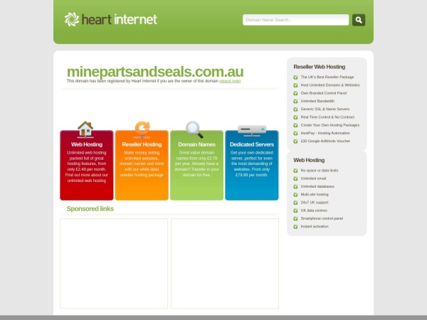 minepartsandseals.com.au website ekran görüntüsü Web Hosting, Reseller Hosting & Domain Names from Heart Internet