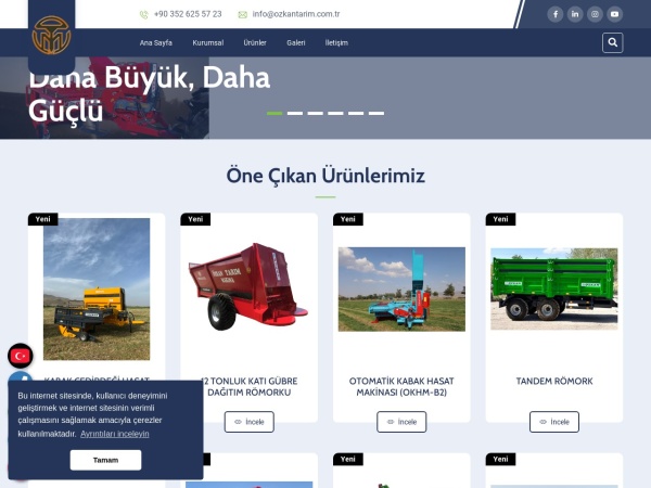 ozkantarim.com.tr website Скриншот ÖZKAN TARIM MAKİNA SANAYİ TİC. LTD. ŞTİ.