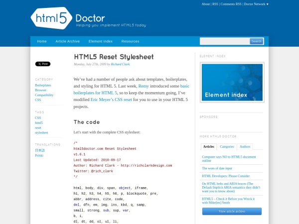 Screenshot of html5doctor.com