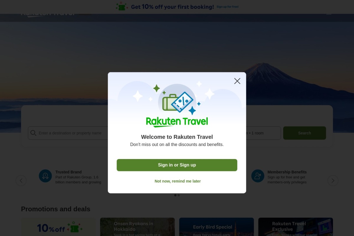 Screenshot of travel.rakuten.com