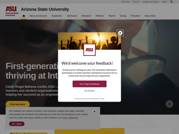 Screenshot of www.asu.edu