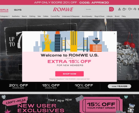 Screenshot of www.romwe.com