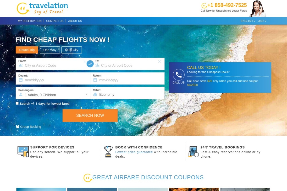 Screenshot of www.travelation.com