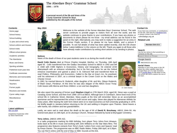 abgs.org.uk website ekran görüntüsü The Former Aberdare Boys County Grammar School