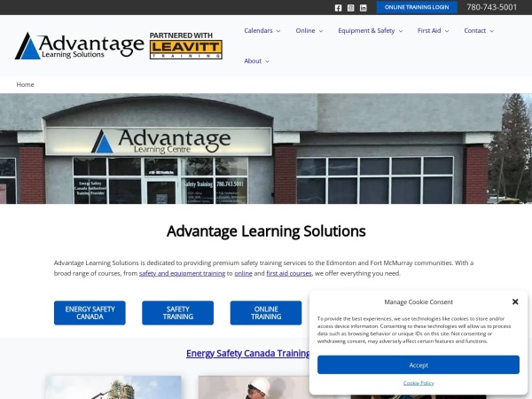 advantagels.ca website skärmdump Safety Training | OSSA Training in Edmonton, AB & Fort McMurray, AB