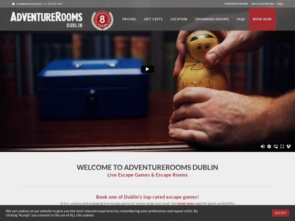 adventurerooms.ie website kuvakaappaus AdventureRooms Dublin - Live Escape Game - Escape Dublin -Dublin's top rated escape game!