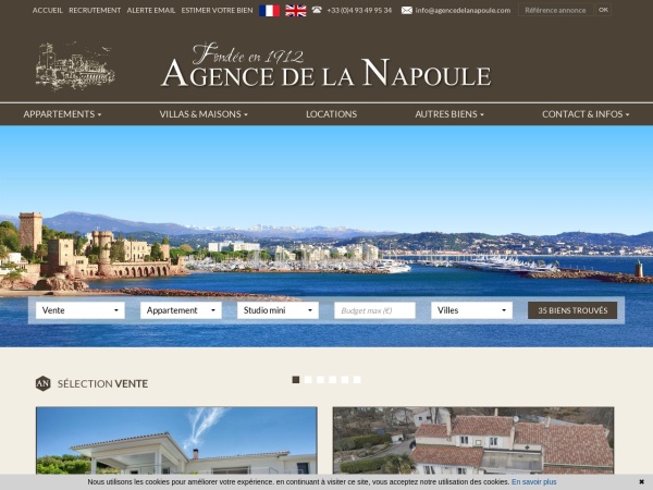 agencedelanapoule.com website captura de tela immobilier Mandelieu la Napoule, Agence immobilière Mandelieu