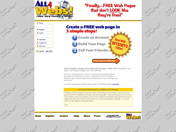 all4webs.com website screenshot All4Webs - Free Web Pages