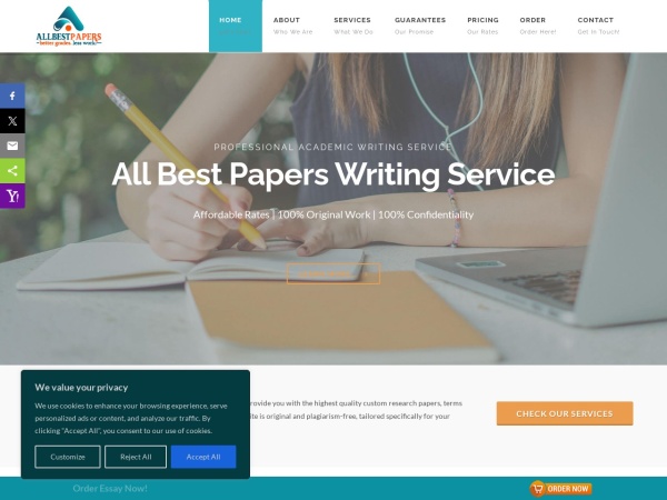 allbestpapers.com website screenshot Academic Paper Writing, Thesis Writing, Research Paper and Dissertation Writing starting from $5.75/