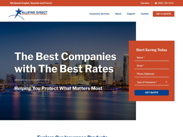allstardirect.com website captura de pantalla AllStar Direct Insurance & Financial Services | Insuring North Miami Beach & Florida