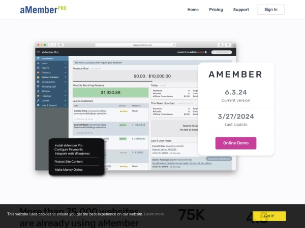 amember.com website screenshot aMember Pro: Membership Software
