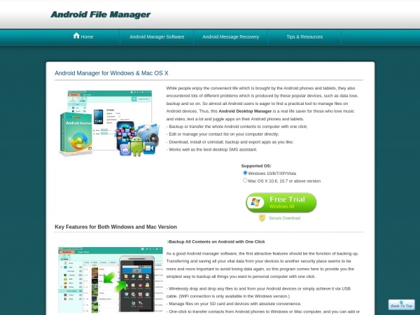 android-file-manager.com website ekran görüntüsü Coolmuster Android Assistant: Manage Android Data on Computer