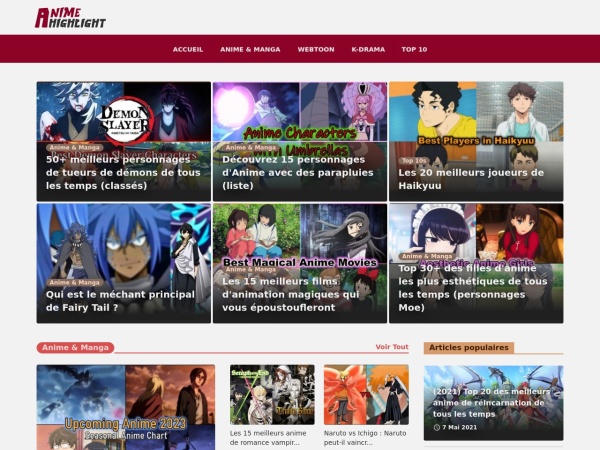 animehighlight.news website skärmdump AnimeHighLight - L'actualité des manga et anime