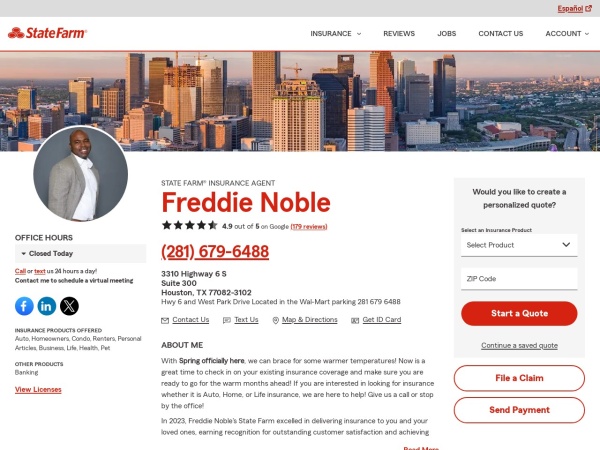 anobleagent.com website skærmbillede TX Auto & Home Insurance Agent Freddie Noble - State Farm®