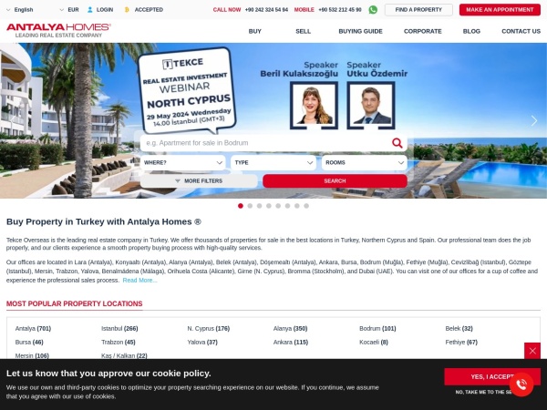 antalyahomes.com website ekran görüntüsü Antalya Homes ® | Leading Real Estate Company in Turkey