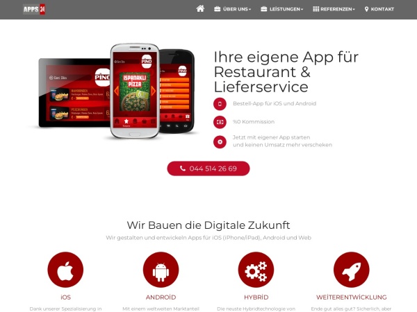 apps24.ch website ekran görüntüsü Apps24 Mobile App Entwicklung (Schweiz) -  Android, iOS (iPhone, iPad)