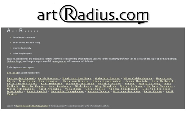 artradius.com website capture d`écran ART RADIUS universal artisit community on the web - based in Kangasniemi and Haukivuori Finland - Eu