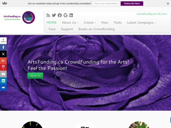 artsfunding.ca website capture d`écran ArtsFunding.ca Crowdfunding for the Arts