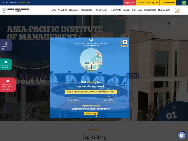 asiapacific.edu website skärmdump Best MBA/PGDM College in Delhi NCR, PGDM Management Courses India - AIM