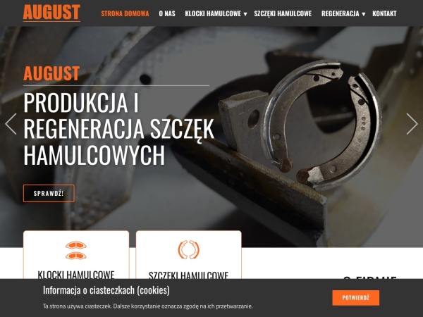 august.com.pl website screenshot AUGUST | Szczęki hamulcowe | Klocki Hamulcowe | Mielec