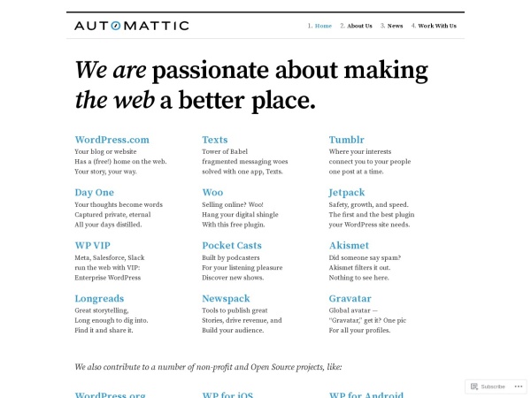 automattic.com website skærmbillede Automattic – Making the web a better place