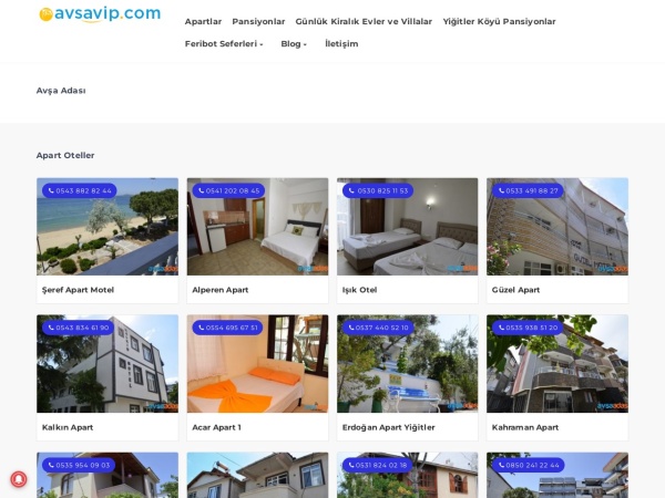 avsavip.com website Скриншот Avşa Adası : Avşa Pansiyon, Apart ve Otel Fiyatları 2022