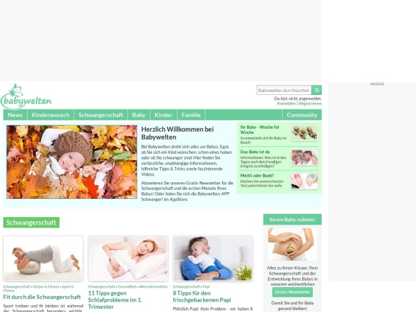 babywelten.ch website screenshot Infos für Baby, Schwangerschaft und Kinderwunsch - babywelten.ch