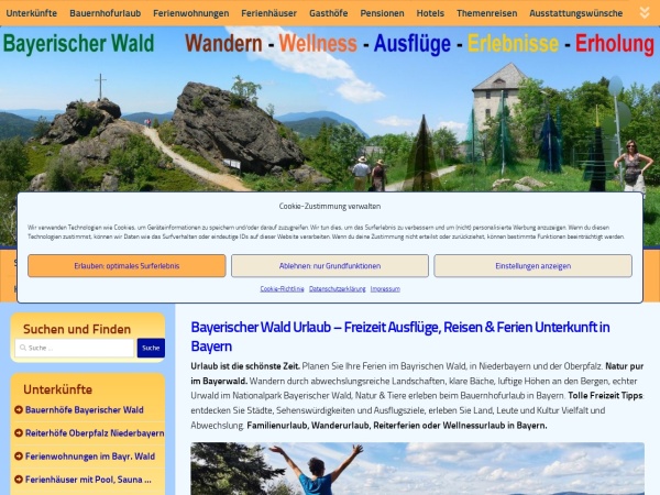bayerischer-wald-ferien.de website capture d`écran Bayerischer Wald Ferien Urlaub Ferienwohnung Bauernhof Bayern Hotel Pension