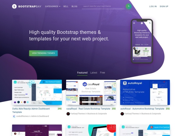 bootstrapbay.com website skärmdump BootstrapBay - High quality Bootstrap themes & templates for your next web project.