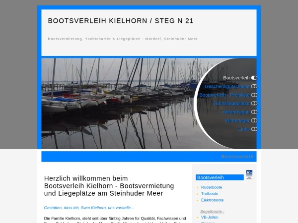 bootsverleih-kielhorn.de website ekran görüntüsü Bootsverleih Kielhorn / Steg N 21 am Steinhuder Meer