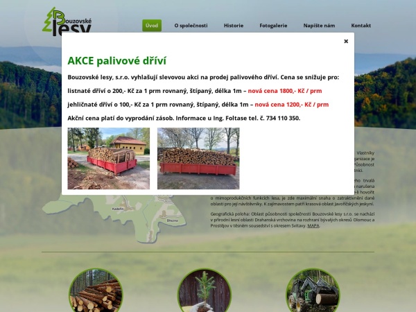 bouzovskelesy.cz website ekran görüntüsü Bouzovské lesy s.r.o.