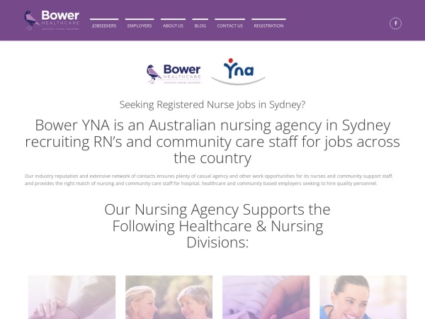 bowerhealthcare.com.au website skärmdump Nursing and Community Care Recruitment Agency | Sydney Based | Bower Healthcare
