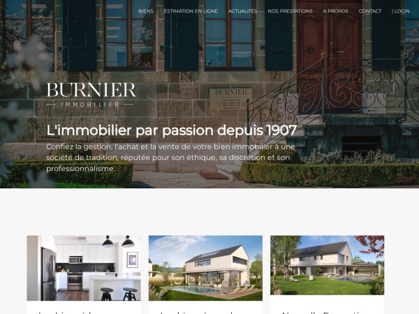 burnier.ch website screenshot Régie Burnier - L'immobilier par passion depuis 1907