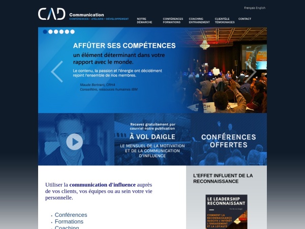 cadcommunication.com website capture d`écran Bruno Daigle, conférencier, formateur, motivateur, expert en communication d'influence.