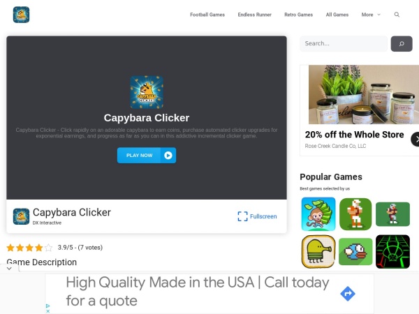 capybaraclicker.pro website ekran görüntüsü Capybara Clicker - Unblocked & Free