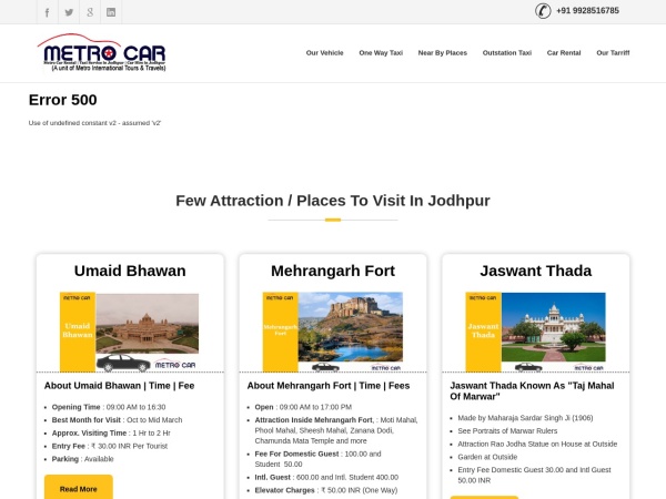 carrentalatjodhpur.com website screenshot Metro Taxi Service in Jodhpur Up to 25% off on Jodhpur Car Rental Booking