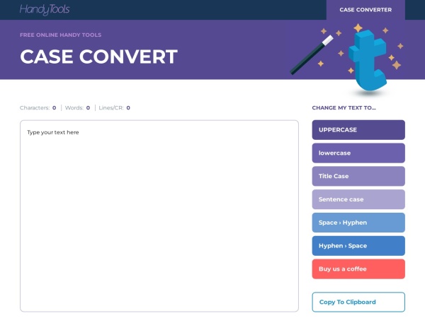 caseconvert.net website screenshot Case Converter Tool | Case Converter Online | Uppercase To Lowercase