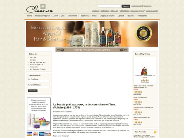 chaacoca.com website capture d`écran Organic Moroccan Argan Oil for Beautiful Looking Hair and Skin from Chaacoca Inc.