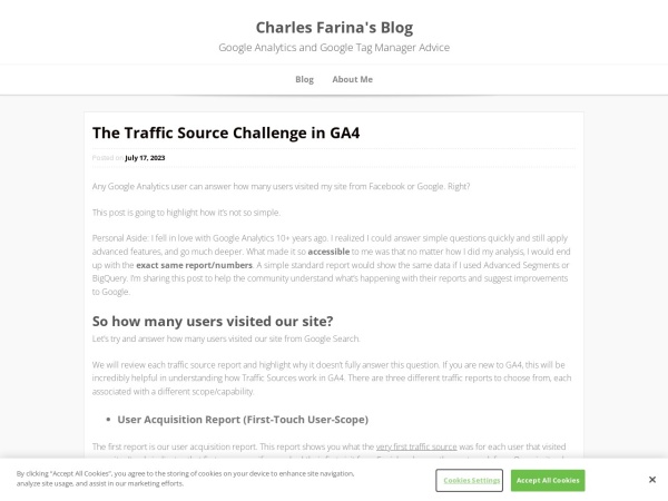 charlesfarina.com website skærmbillede Charles Farina's Blog - Google Analytics and Google Tag Manager Advice