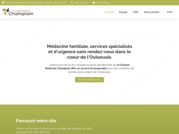 cliniquemedicalechamplain.com website screenshot Accueil | Clinique médicale Champlain | Médecine familiale et spécialisée