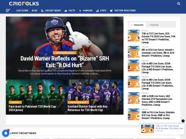 cricfolks.com website capture d`écran Latest Cricket News | Cricket Updates | Pakistan Cricket