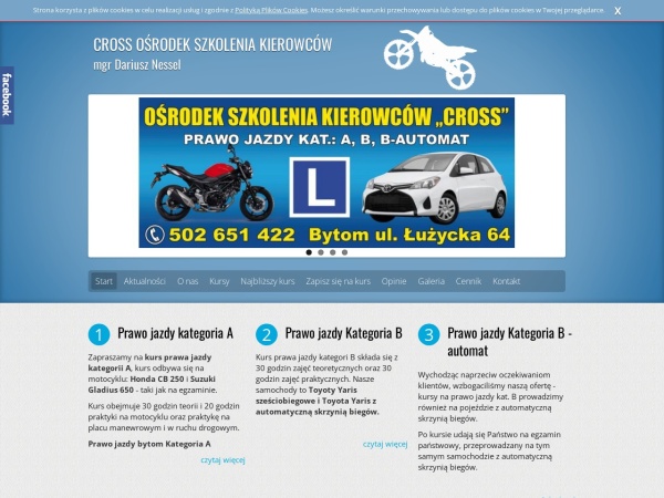 crossbytom.pl website screenshot OSK CROSS, nauka jazdy Bytom, prawo jazdy bytom