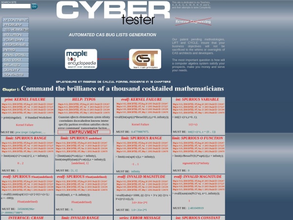 cybertester.com website ekran görüntüsü Chapter 1 - Maple Bug Lists - Cyber Tester, LLC