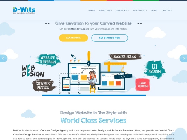 d-wits.com website ekran görüntüsü Creative design and digital agency in delhi