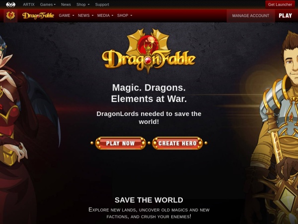 dragonfable.com website kuvakaappaus DragonFable - Home