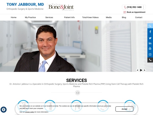 drjabbour.com website Скриншот Dr Tony Jabbour | Orthopedic Surgery Tulsa | Sports Medicine Oklahoma