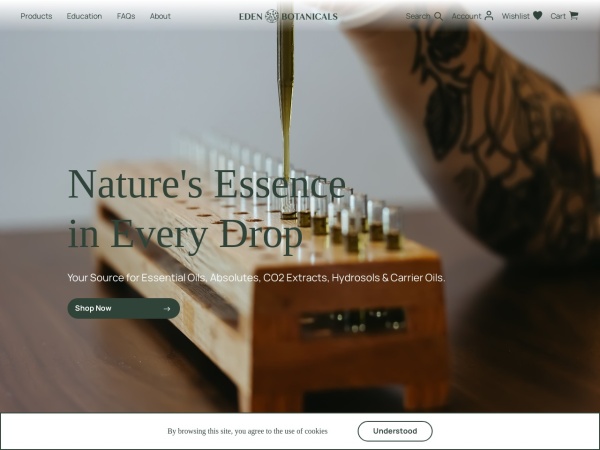 edenbotanicals.com website Скриншот Eden Botanicals - Organic and 100% Natural Essential Oils for Perfumery, Body Care Products and Arom