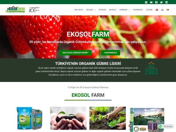 ekosol.net website Bildschirmfoto Solucan Gübresi EkosolFarm | Ekosol Tarım A.Ş.